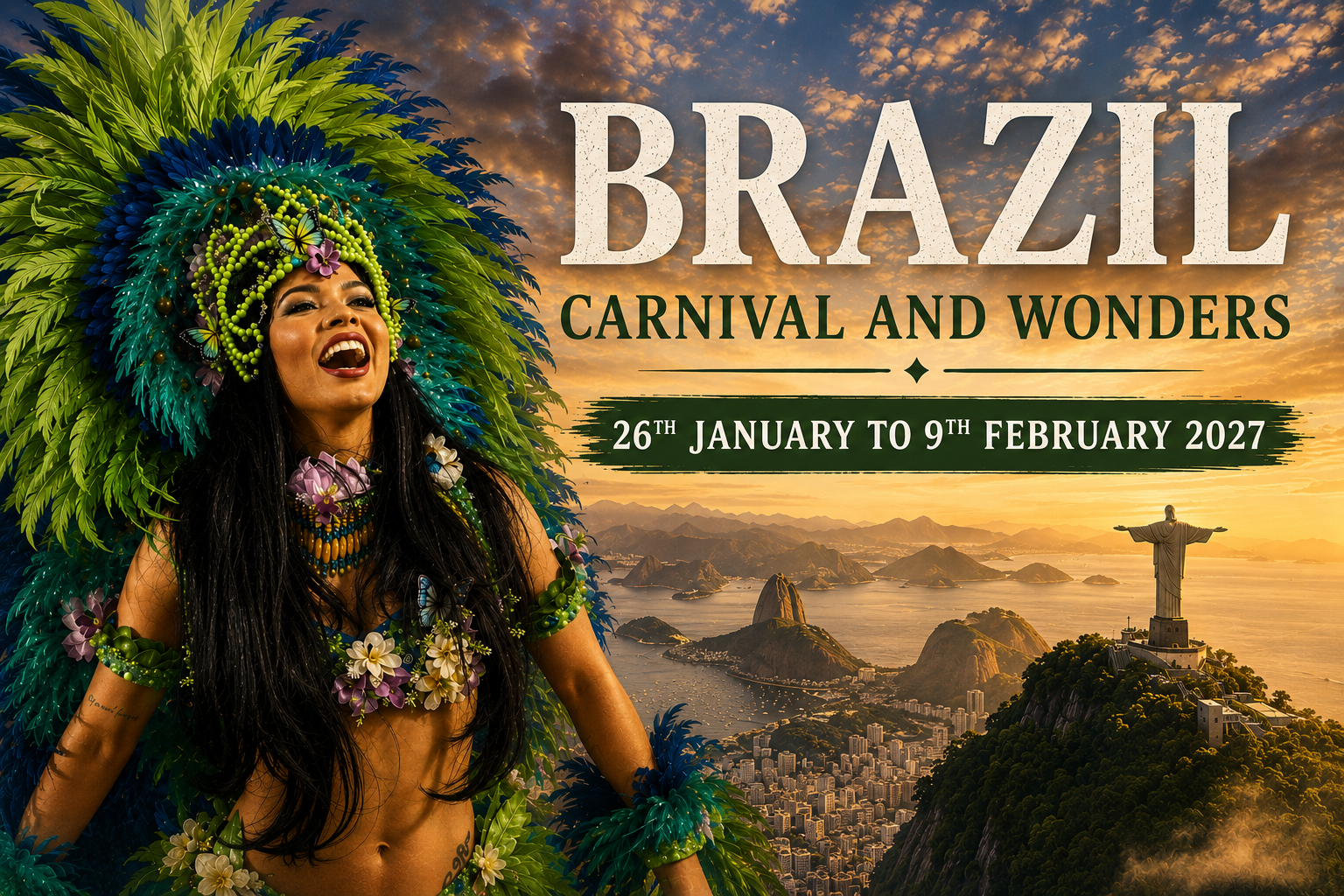 Brazil Carnival and Wonders tour featuring Rio Carnival, Christ the Redeemer, Amazon Rainforest adventures, Iguazu Falls and unforgettable cultural experiences across Brazil.